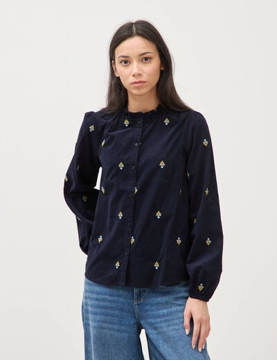 Chemise en coton avec broderie bleu marine femme