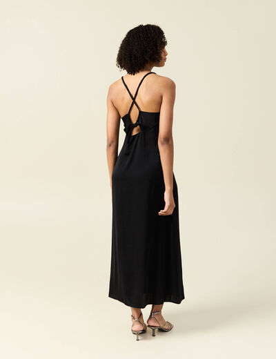 Robe longue droite satin noir femme