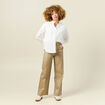 Pantalon large taille haute beige femme