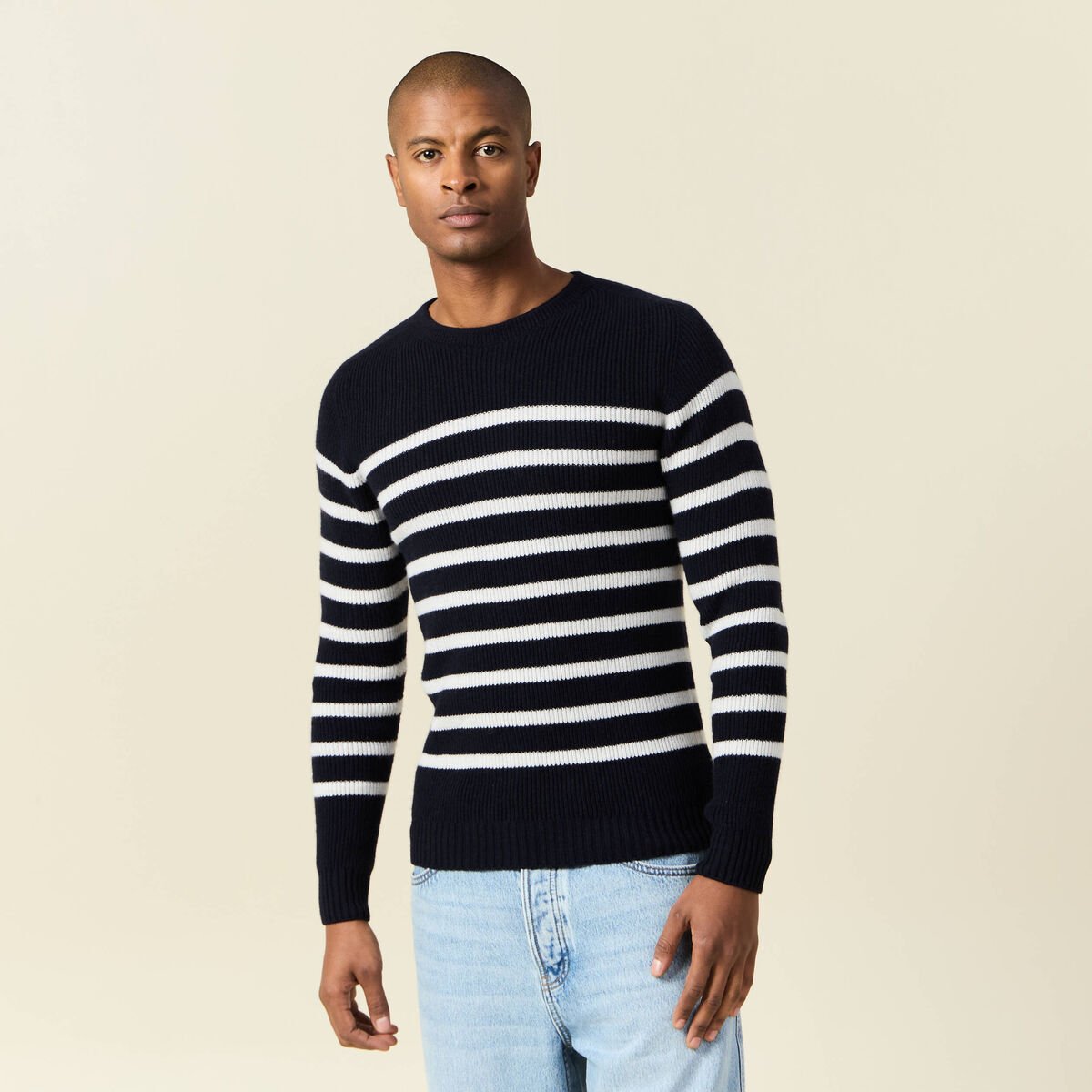 Pull manches longues fabriqué en France bleu marine homme