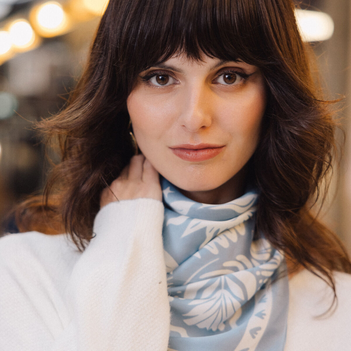 Foulard satin bleu clair femme