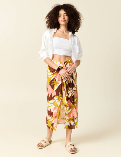 Jupe taille standard marron cognac femme