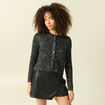 Gilet court droit manches longues noir femme
