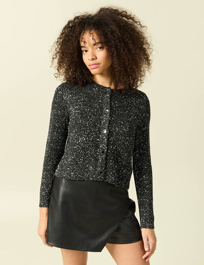 Gilet court droit manches longues noir femme