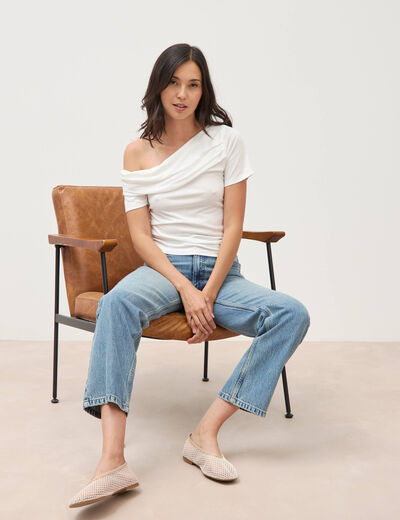 T-shirt ajust&eacute; manches courtes ecru femme