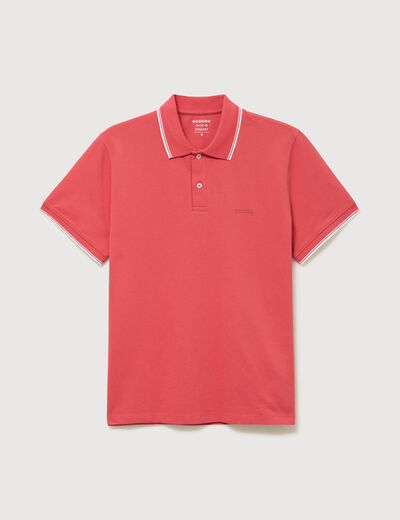 Polo cintr&eacute; en coton manches courtes rouge corail homme