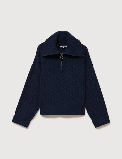 Pull droit manches longues bleu marine femme