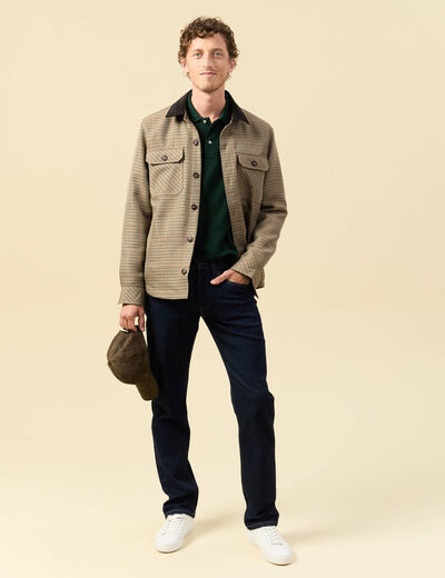 Polo manches longues en coton vert fonc&eacute; homme