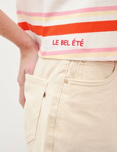 D&eacute;bardeur ray&eacute; col rond en coton rouge femme