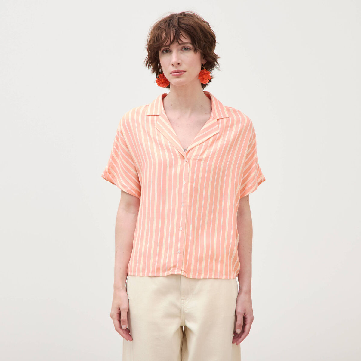 Chemise manches 3/4 orange abricot femme