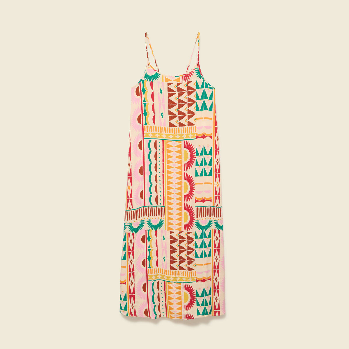 Robe longue fines bretelles col rond multicolore femme