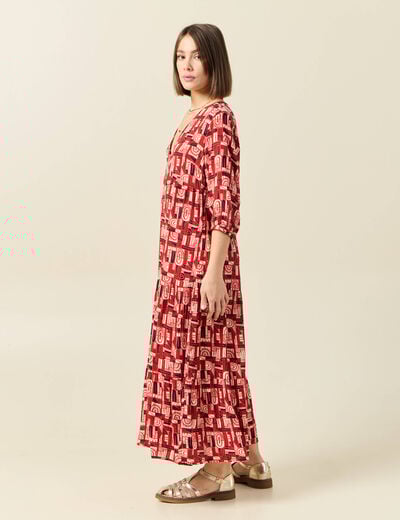 Robe longue droite fluide rouge foncé femme