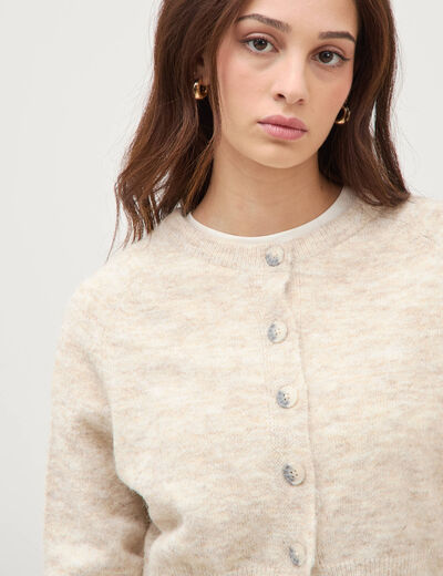 Gilet manches longues col rond creme femme