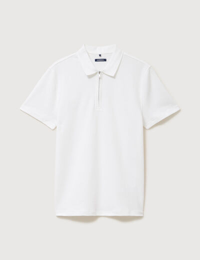 Polo en coton avec zip manches courtes blanc homme