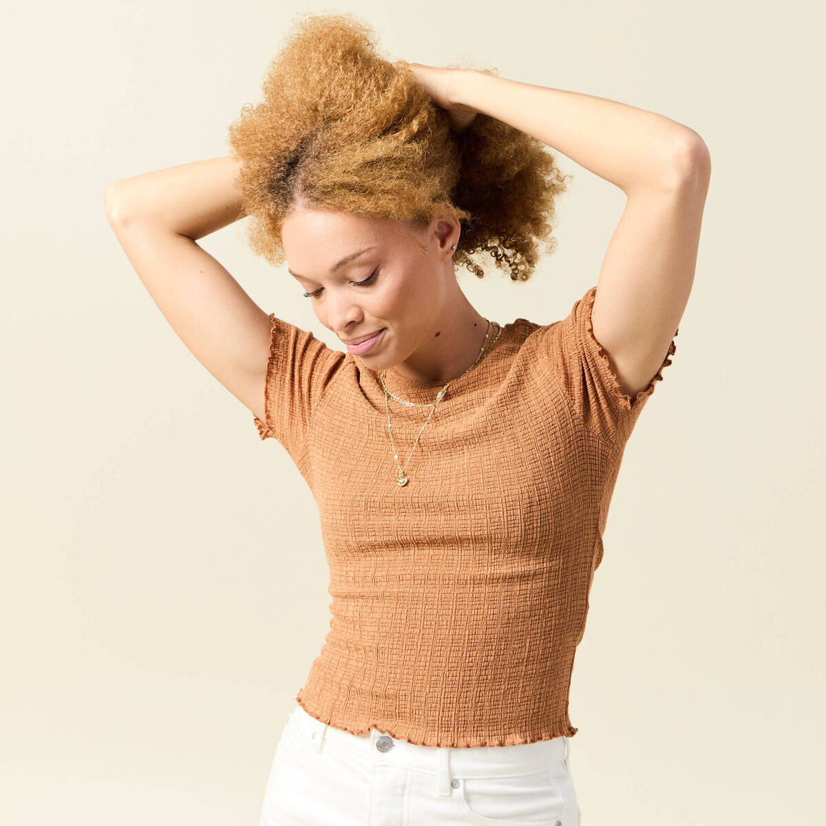 T-shirt ajust&eacute; court manches courtes terracotta femme