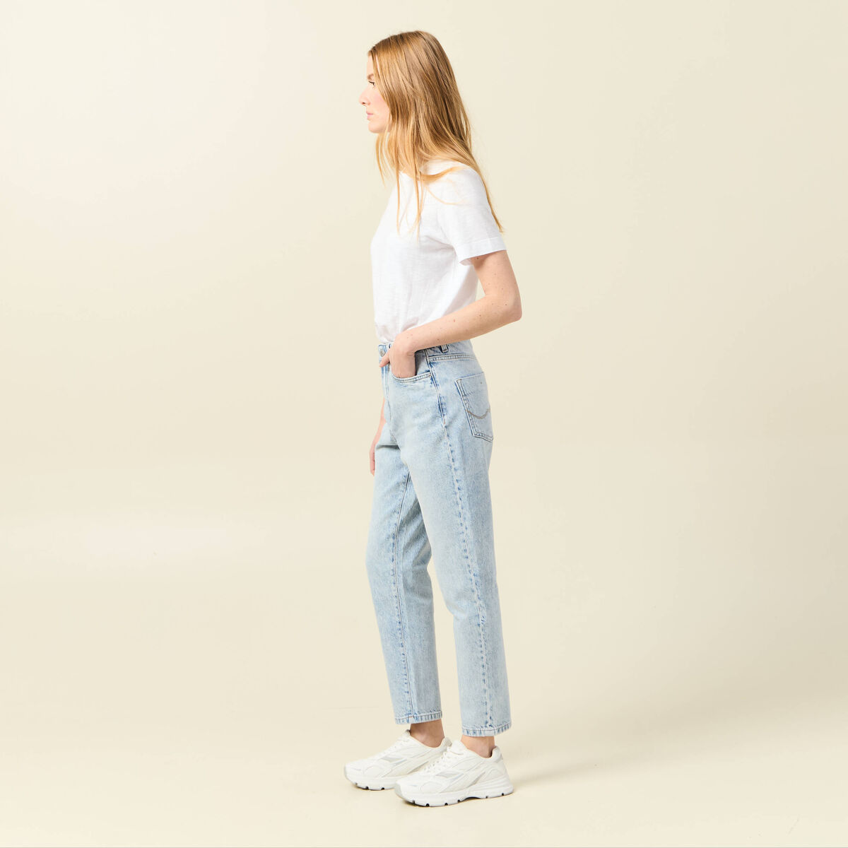 Jeans mom 7/8ème denim snow bleu femme