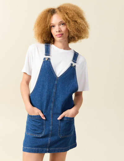 Robe en jeans col v à bretelles denim stone femme
