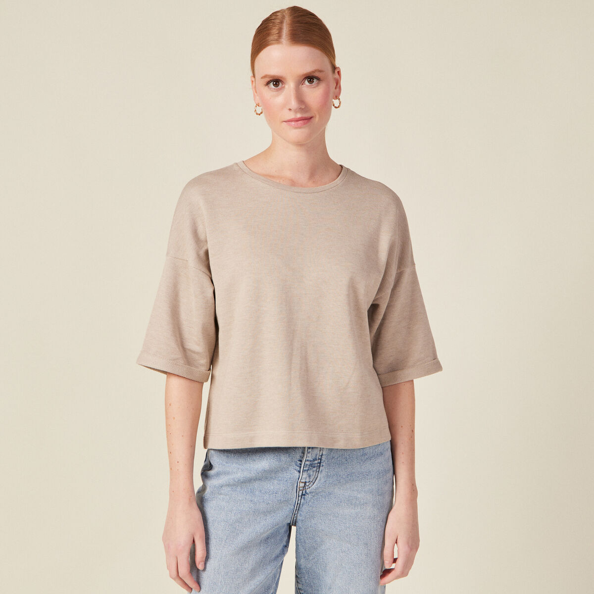 T-shirt à manches courtes creme femme
