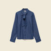 Chemise &agrave; pans manches longues en coton denim stone femme