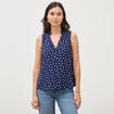 Top sans manches col v fluide bleu femme