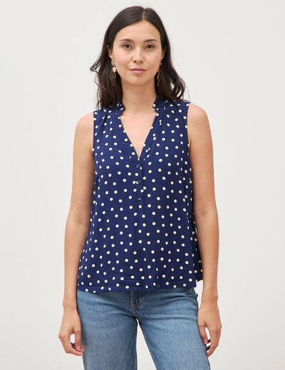 Top sans manches col v fluide bleu femme