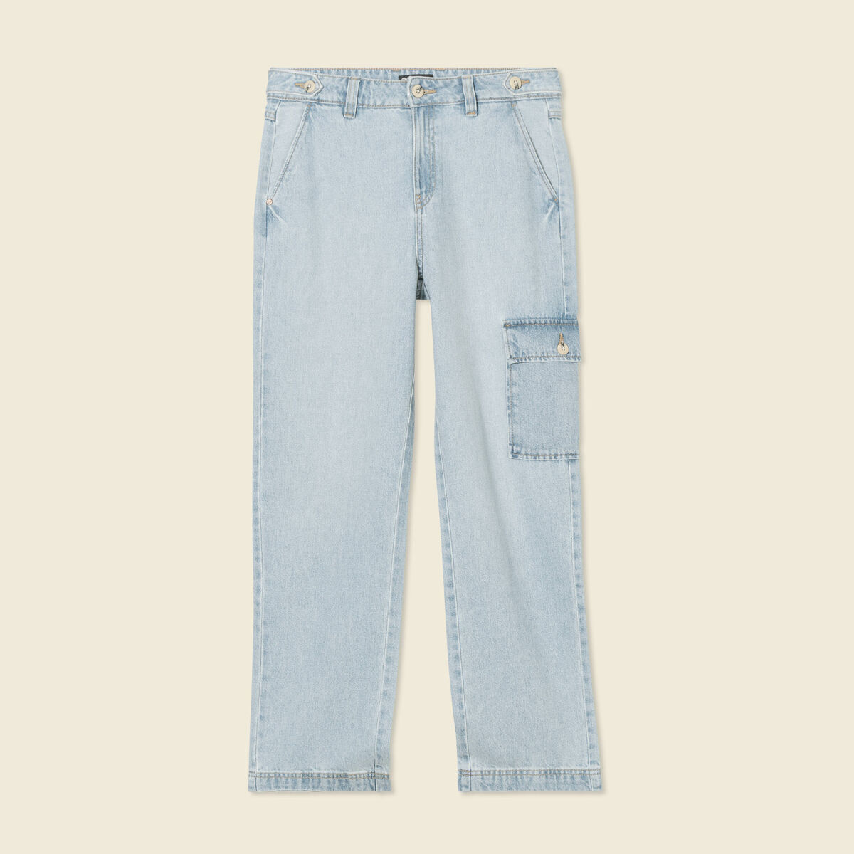 Jeans cargo 5 poches denim bleach femme