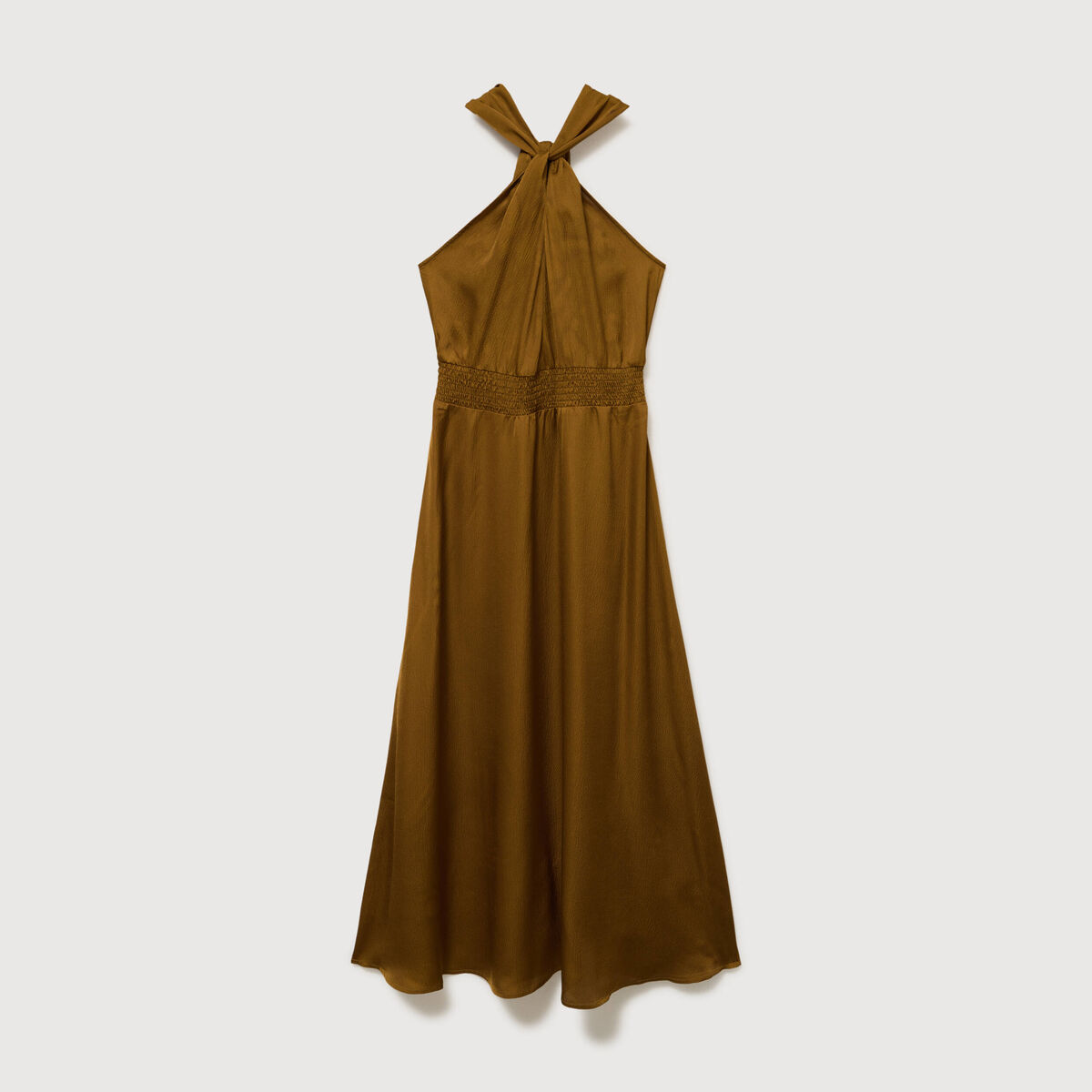 Robe satin&eacute;e col montant sans manches vert olive femme