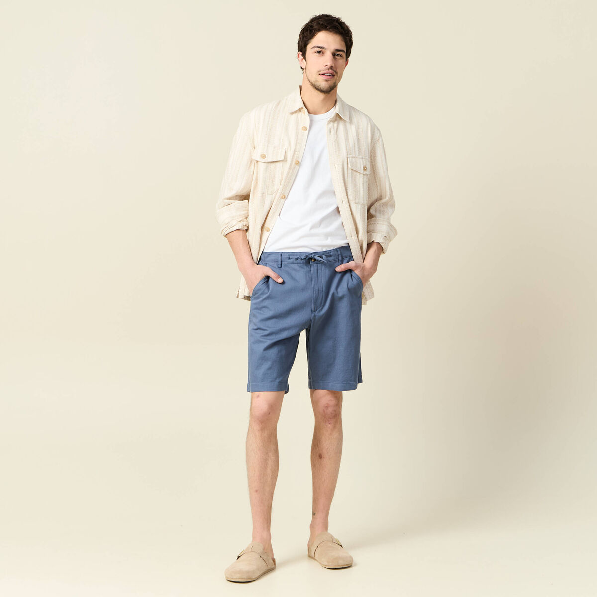 Bermuda droit bleu fonc&eacute; homme