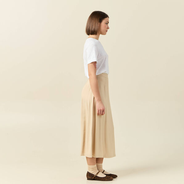 Jupe longue portefeuille beige femme