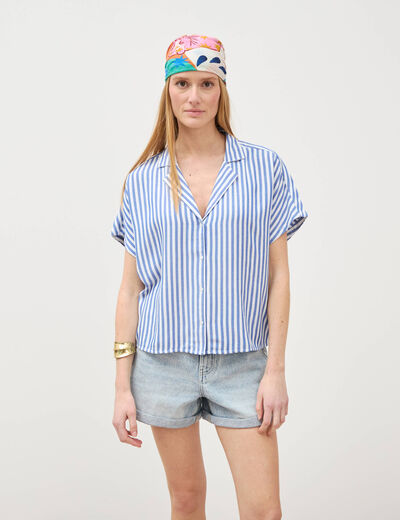 Chemise manches 3/4 bleu femme