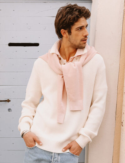Polo manches longues ecru homme