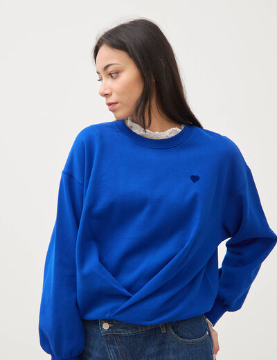 Sweat droit col rond manches longues bleu electrique femme