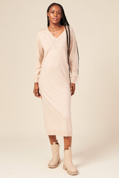Robe pull éco-responsable creme femme