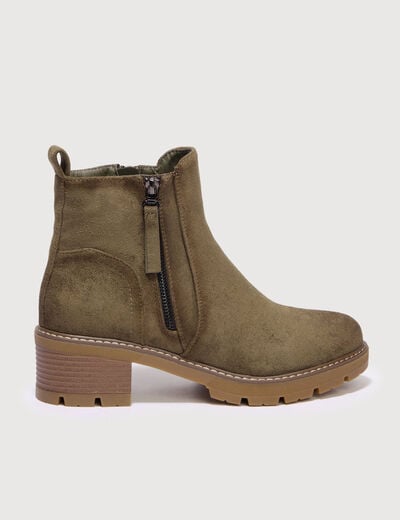 Bottines semelle gomme vert kaki femme