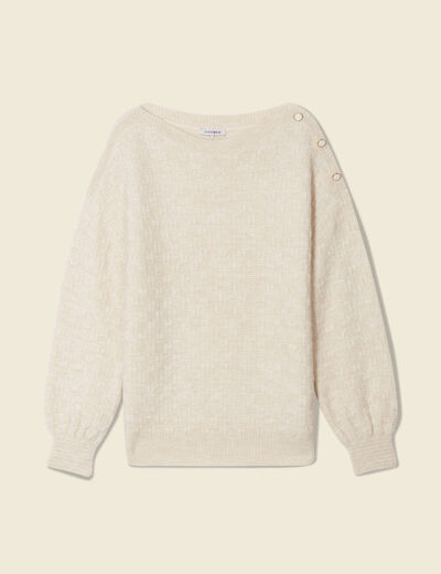 Pull manches longues à boutons ecru femme