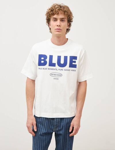T-shirt print&eacute; en coton manches courtes ecru homme