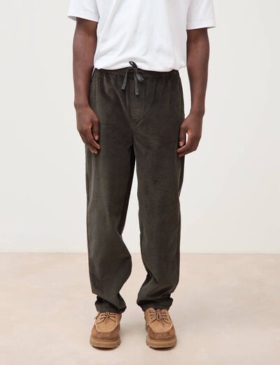 Pantalon large en velours vert kaki homme