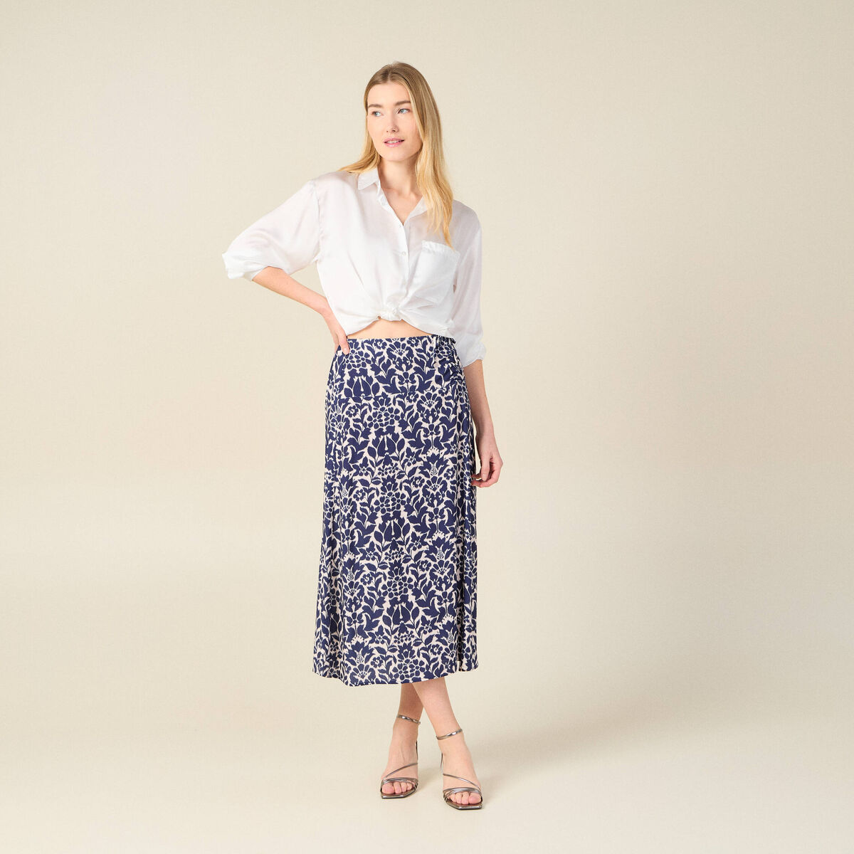 Jupe longue portefeuille bleu marine femme