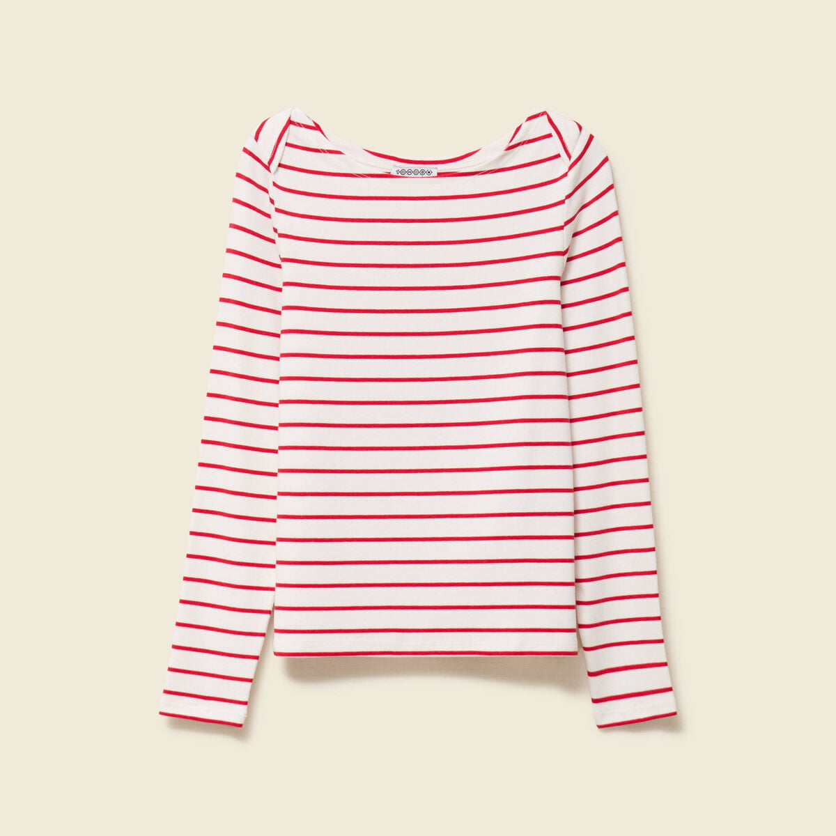 T-shirt ray&eacute; ajust&eacute; manches longues rouge femme