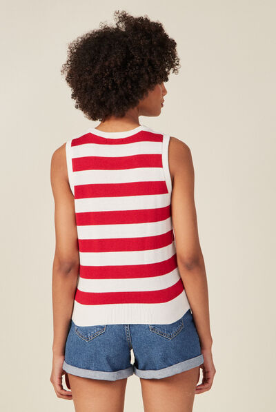 Débardeur pull sans manches rouge clair femme