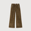 Pantalon large taille haute en velours vert olive femme