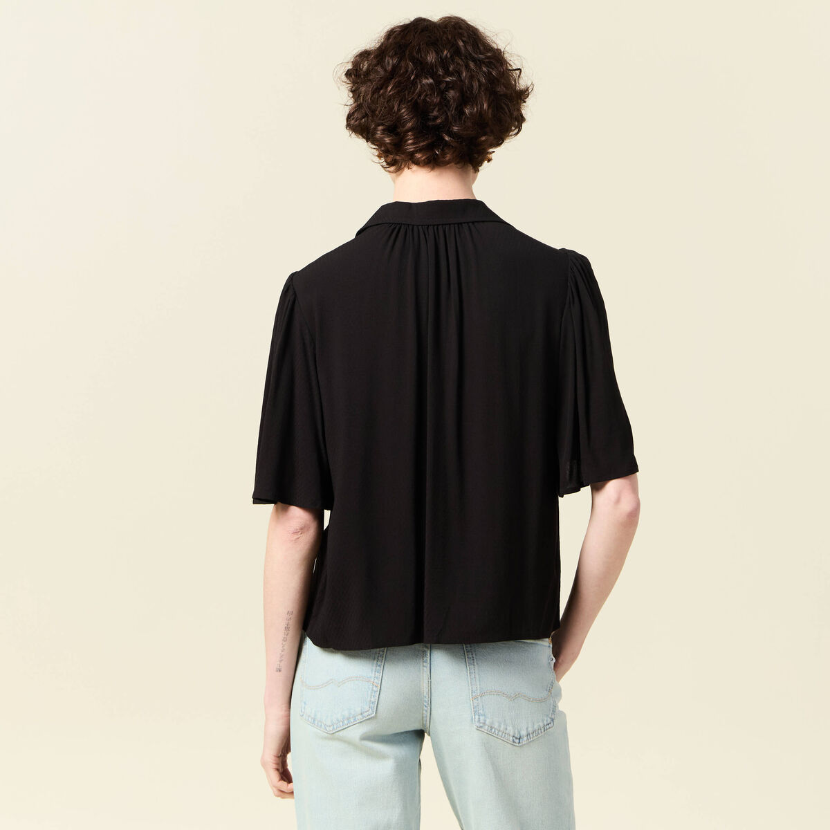 Chemise manches courtes noir femme