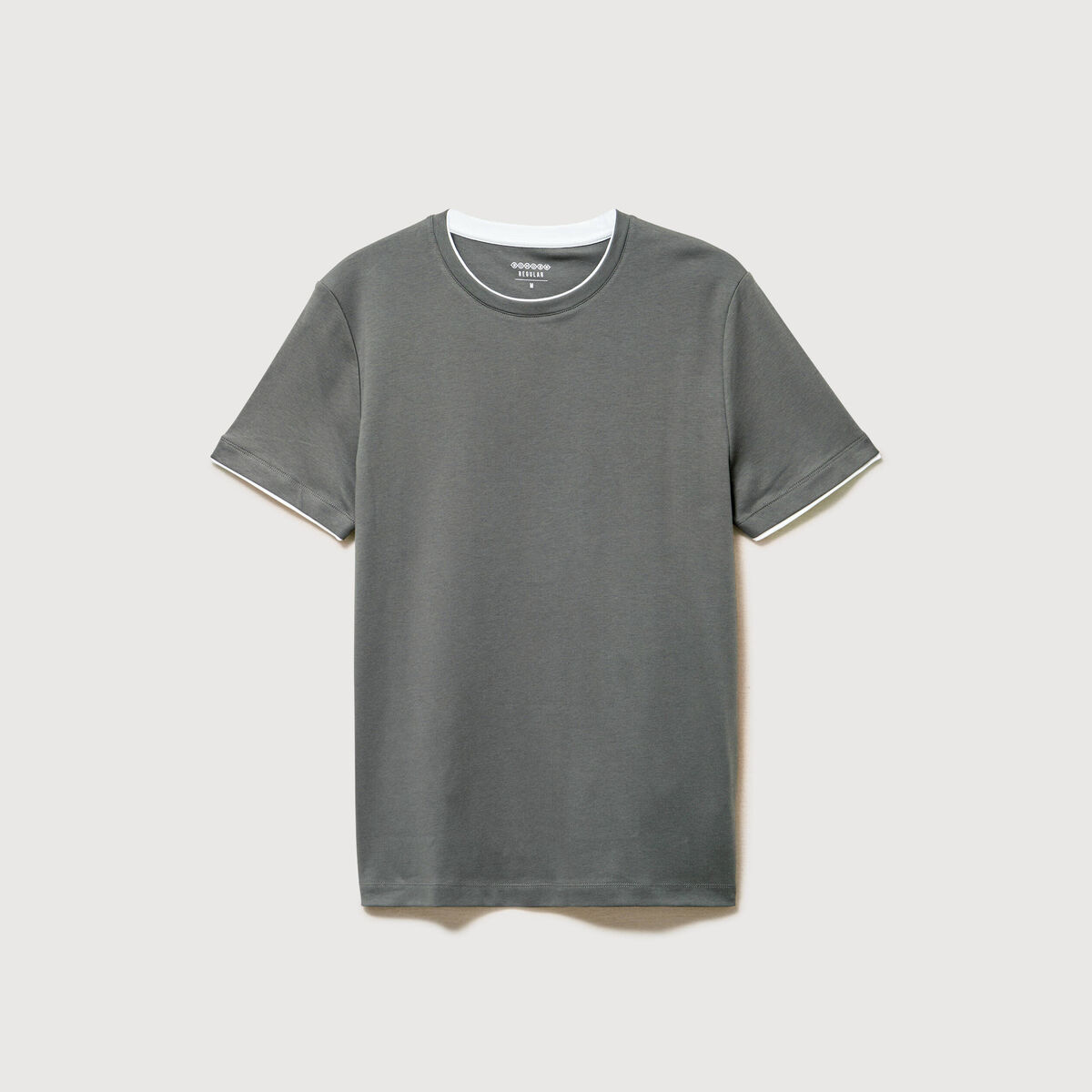 T-shirt droit col rond manches courtes vert fonc&eacute; homme