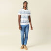 T-shirt ray&eacute; col rond manches courtes bleu homme
