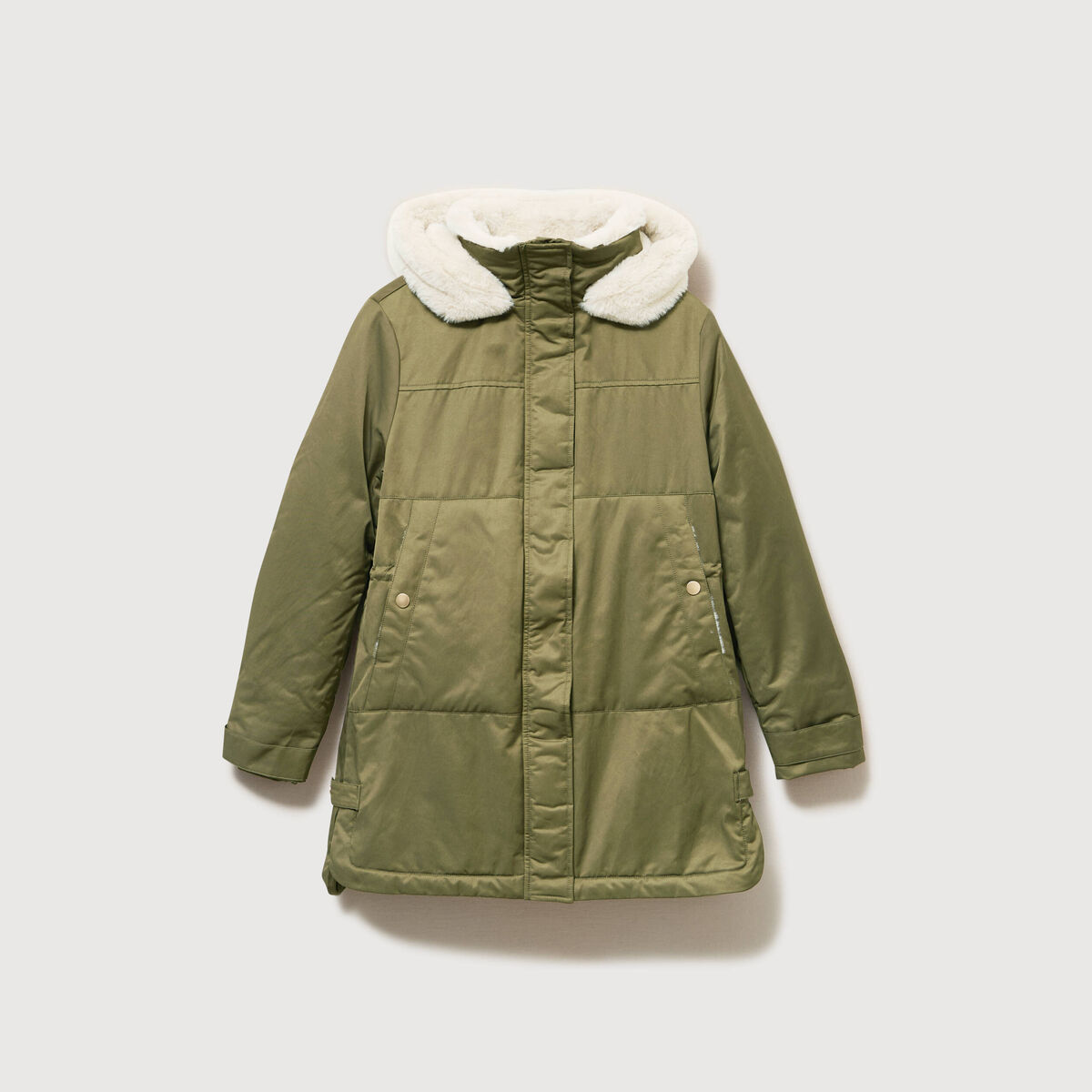 Parka droite &agrave; capuche vert kaki femme