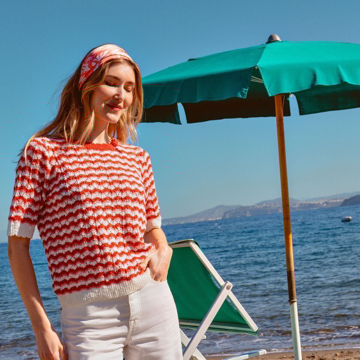 Pull manches courtes rouge femme