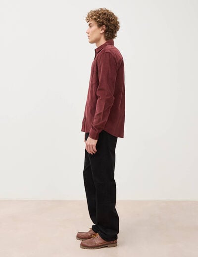 Chemise col classique en velours bordeaux homme