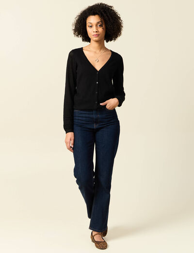 Gilet manches longues boutonné noir femme