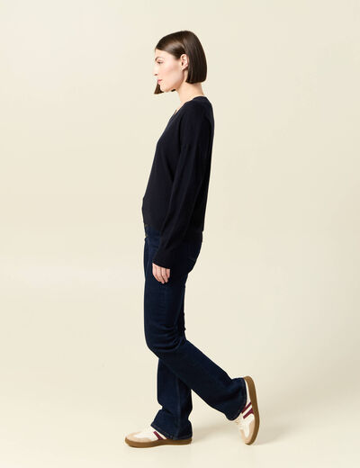 Pull fin col V manches longues bleu foncé femme