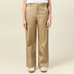 Pantalon large taille haute beige femme